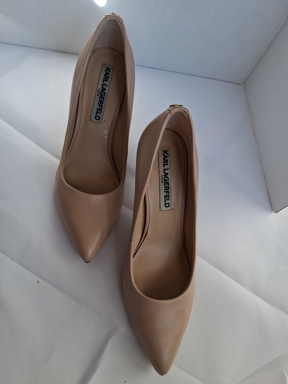Karl Lagerfeld Beige Pointed Toe Stiletto Pumps